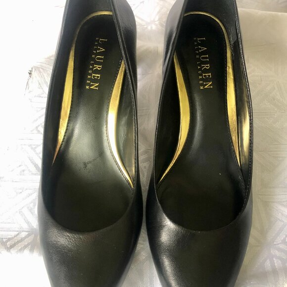 Ralph Lauren Harper Black Genuine Leather Pumps 8 - Picture 3 of 9